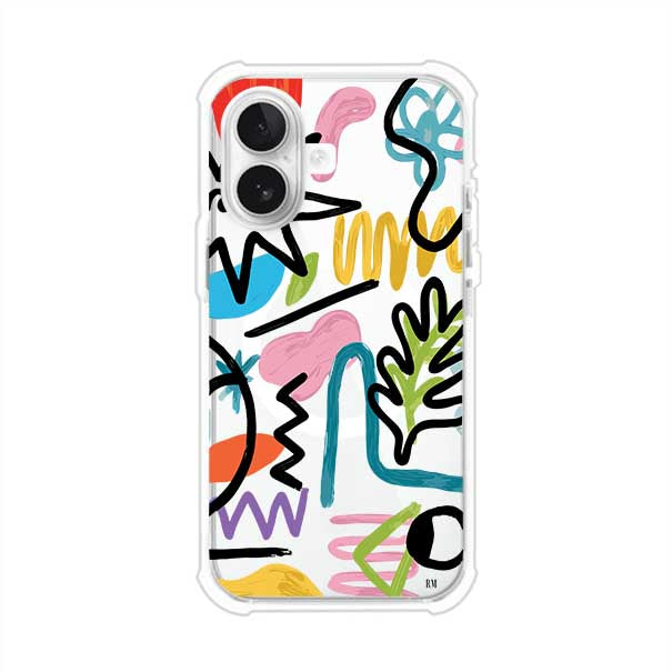 Funda con diseño de garabatos abstractos en colores vivos para iPhone. Estilo moderno y artístico. Producto de Remark Mx