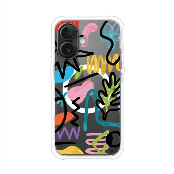Funda con diseño de garabatos abstractos en colores vivos para iPhone. Estilo moderno y artístico. Producto de Remark Mx
