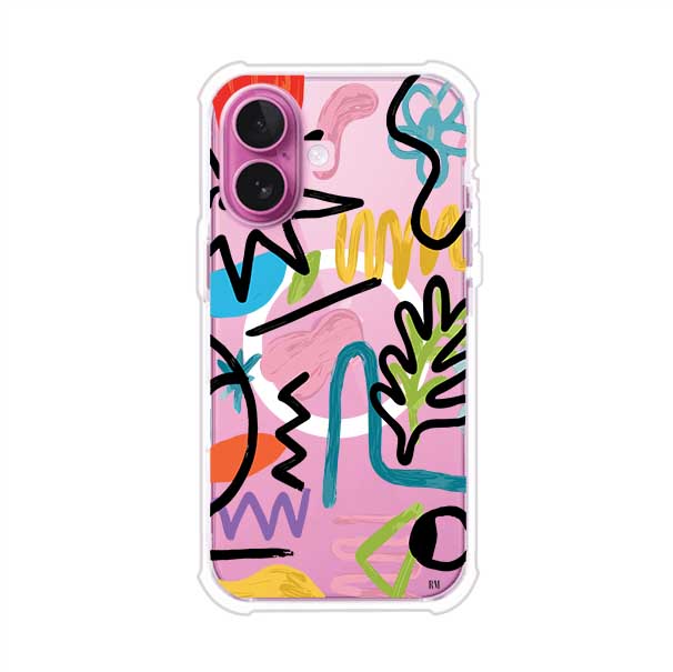 Funda con diseño de garabatos abstractos en colores vivos para iPhone. Estilo moderno y artístico. Producto de Remark Mx