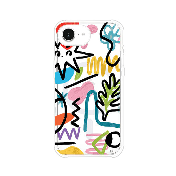 Funda con diseño de garabatos abstractos en colores vivos para iPhone. Estilo moderno y artístico. Producto de Remark Mx