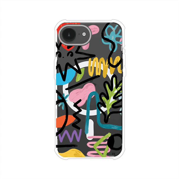 Funda con diseño de garabatos abstractos en colores vivos para iPhone. Estilo moderno y artístico. Producto de Remark Mx