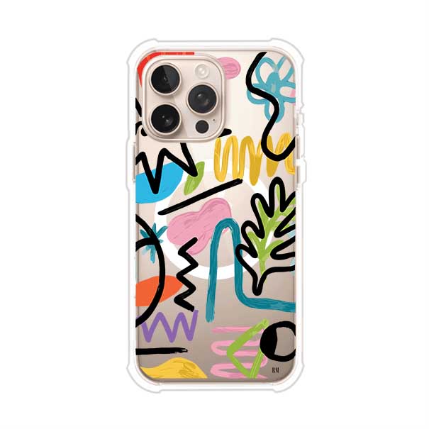 Funda con diseño de garabatos abstractos en colores vivos para iPhone. Estilo moderno y artístico. Producto de Remark Mx