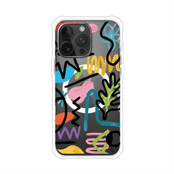 Funda con diseño de garabatos abstractos en colores vivos para iPhone. Estilo moderno y artístico. Producto de Remark Mx