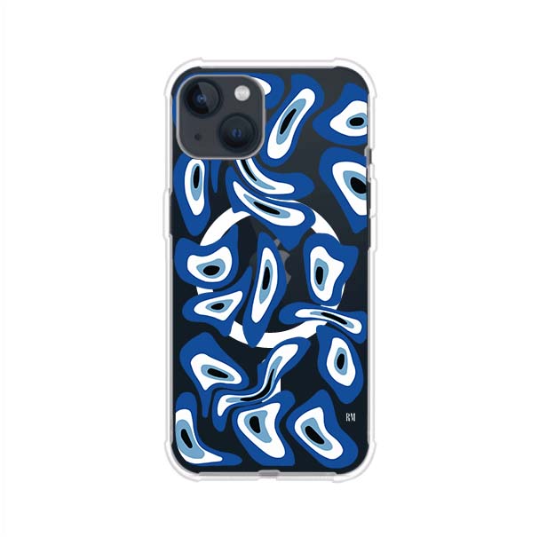 Funda para iPhone con diseño de ojos turcos en tonos azul y blanco, símbolo de protección.
iPhone case featuring Turkish evil eye pattern in blue and white, symbol of protection