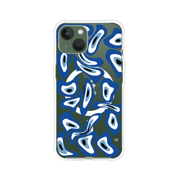 Funda para iPhone con diseño de ojos turcos en tonos azul y blanco, símbolo de protección.
iPhone case featuring Turkish evil eye pattern in blue and white, symbol of protection