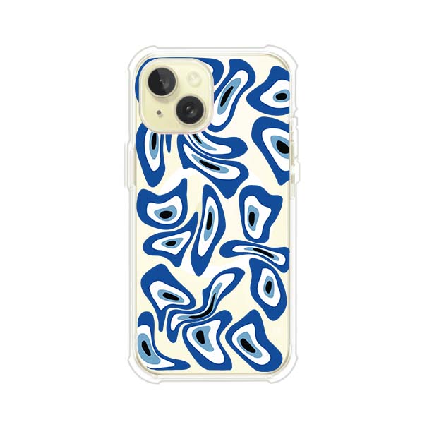 Funda para iPhone con diseño de ojos turcos en tonos azul y blanco, símbolo de protección.
iPhone case featuring Turkish evil eye pattern in blue and white, symbol of protection
