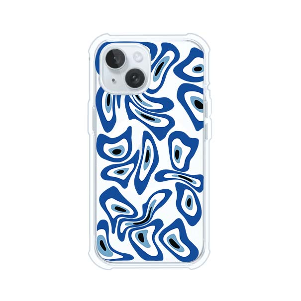 Funda para iPhone con diseño de ojos turcos en tonos azul y blanco, símbolo de protección.
iPhone case featuring Turkish evil eye pattern in blue and white, symbol of protection