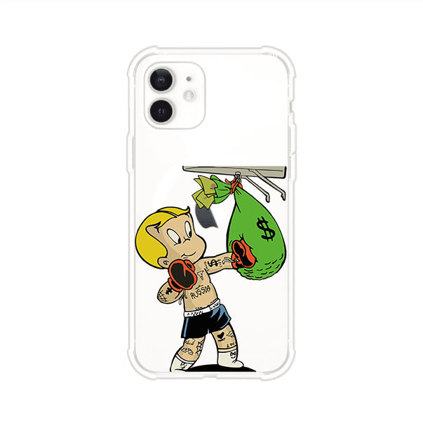 Funda para iPhone con dibujo de Richie Rich como boxeador sosteniendo una bolsa de dinero Remark Mx
