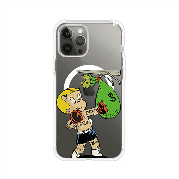 Funda para iPhone con dibujo de Richie Rich como boxeador sosteniendo una bolsa de dinero Remark Mx
