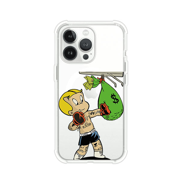 Funda para iPhone con dibujo de Richie Rich como boxeador sosteniendo una bolsa de dinero Remark Mx