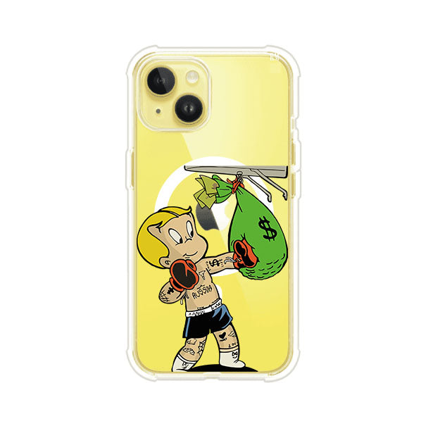 Funda para iPhone con dibujo de Richie Rich como boxeador sosteniendo una bolsa de dinero Remark Mx