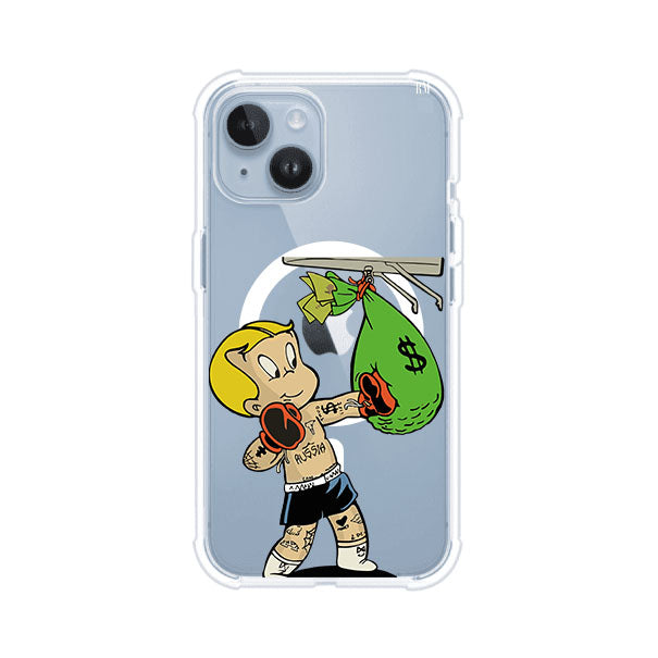 Funda para iPhone con dibujo de Richie Rich como boxeador sosteniendo una bolsa de dinero Remark Mx