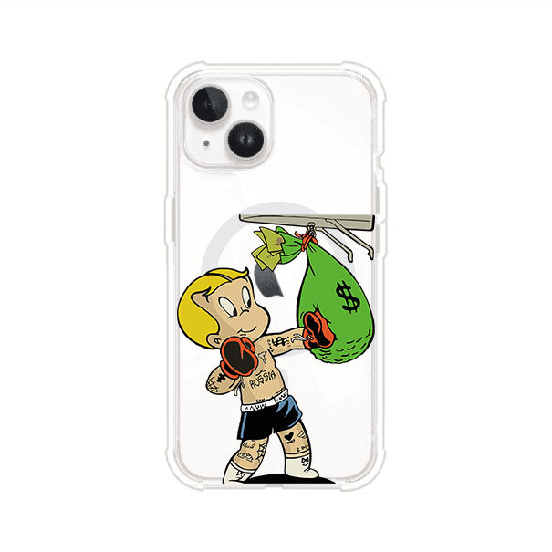 Funda para iPhone con dibujo de Richie Rich como boxeador sosteniendo una bolsa de dinero Remark Mx