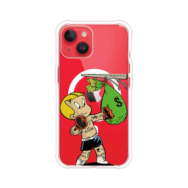 Funda para iPhone con dibujo de Richie Rich como boxeador sosteniendo una bolsa de dinero Remark Mx