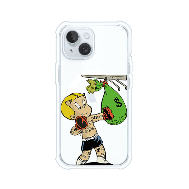 Funda para iPhone con dibujo de Richie Rich como boxeador sosteniendo una bolsa de dinero Remark Mx
