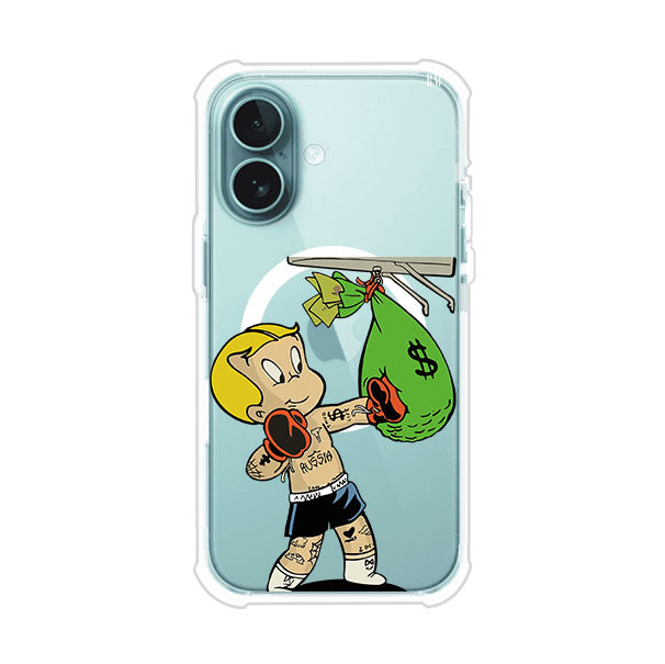 Funda para iPhone con dibujo de Richie Rich como boxeador sosteniendo una bolsa de dinero Remark Mx