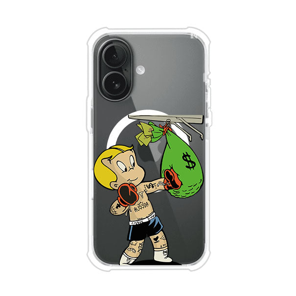 Funda para iPhone con dibujo de Richie Rich como boxeador sosteniendo una bolsa de dinero Remark Mx