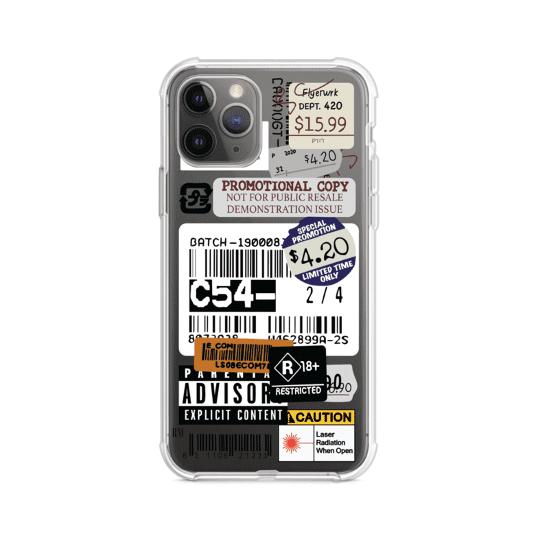Funda para iPhone con diseño urbano tipo collage de tickets, códigos de barras y etiquetas de advertencia. Ideal para quienes buscan un estilo alternativo y original. Diseño exclusivo de Remark MX