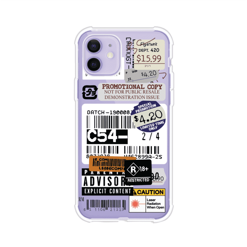 Funda para iPhone con diseño urbano tipo collage de tickets, códigos de barras y etiquetas de advertencia. Ideal para quienes buscan un estilo alternativo y original. Diseño exclusivo de Remark MX
