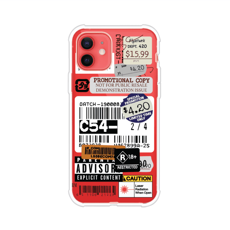 Funda para iPhone con diseño urbano tipo collage de tickets, códigos de barras y etiquetas de advertencia. Ideal para quienes buscan un estilo alternativo y original. Diseño exclusivo de Remark MX