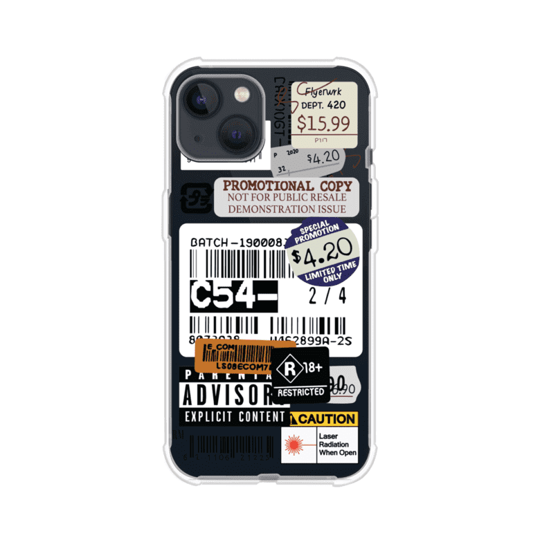 Funda para iPhone con diseño urbano tipo collage de tickets, códigos de barras y etiquetas de advertencia. Ideal para quienes buscan un estilo alternativo y original. Diseño exclusivo de Remark MX