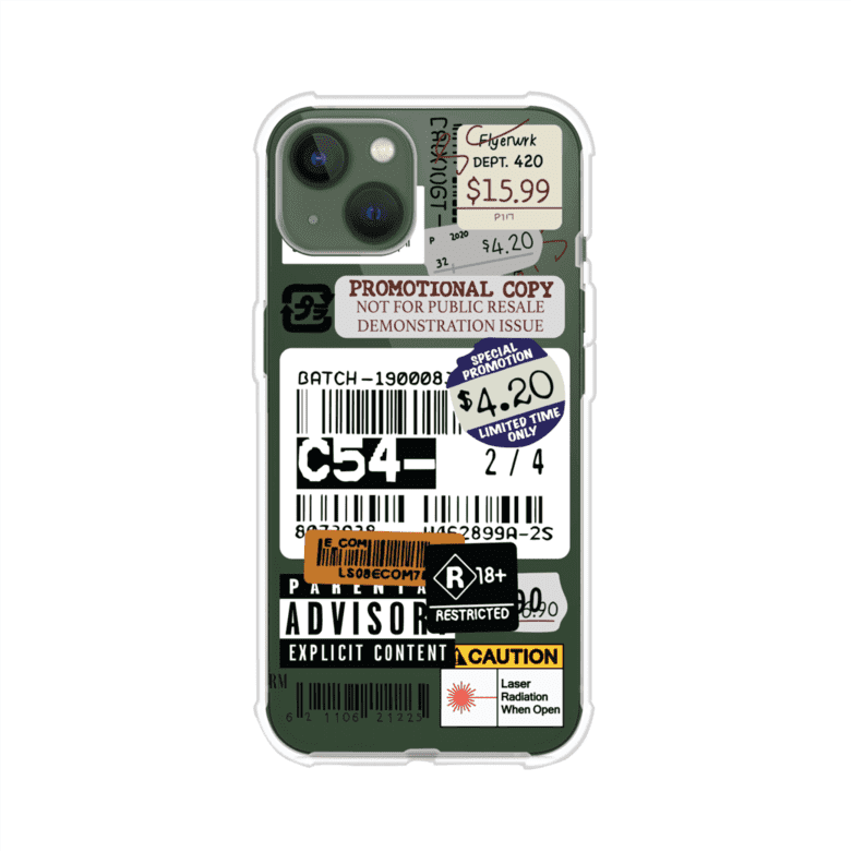 Funda para iPhone con diseño urbano tipo collage de tickets, códigos de barras y etiquetas de advertencia. Ideal para quienes buscan un estilo alternativo y original. Diseño exclusivo de Remark MX