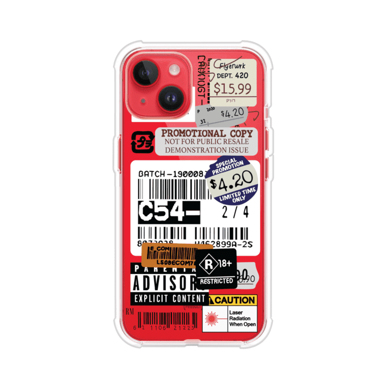 Funda para iPhone con diseño urbano tipo collage de tickets, códigos de barras y etiquetas de advertencia. Ideal para quienes buscan un estilo alternativo y original. Diseño exclusivo de Remark MX