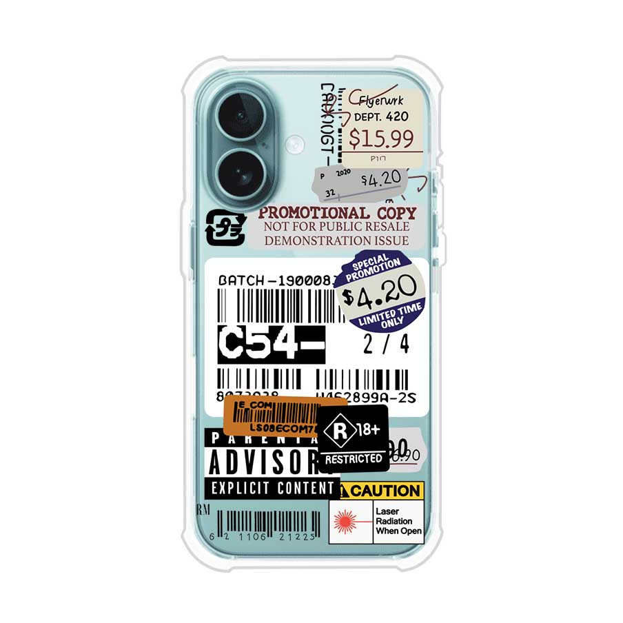 Funda para iPhone con diseño urbano tipo collage de tickets, códigos de barras y etiquetas de advertencia. Ideal para quienes buscan un estilo alternativo y original. Diseño exclusivo de Remark MX