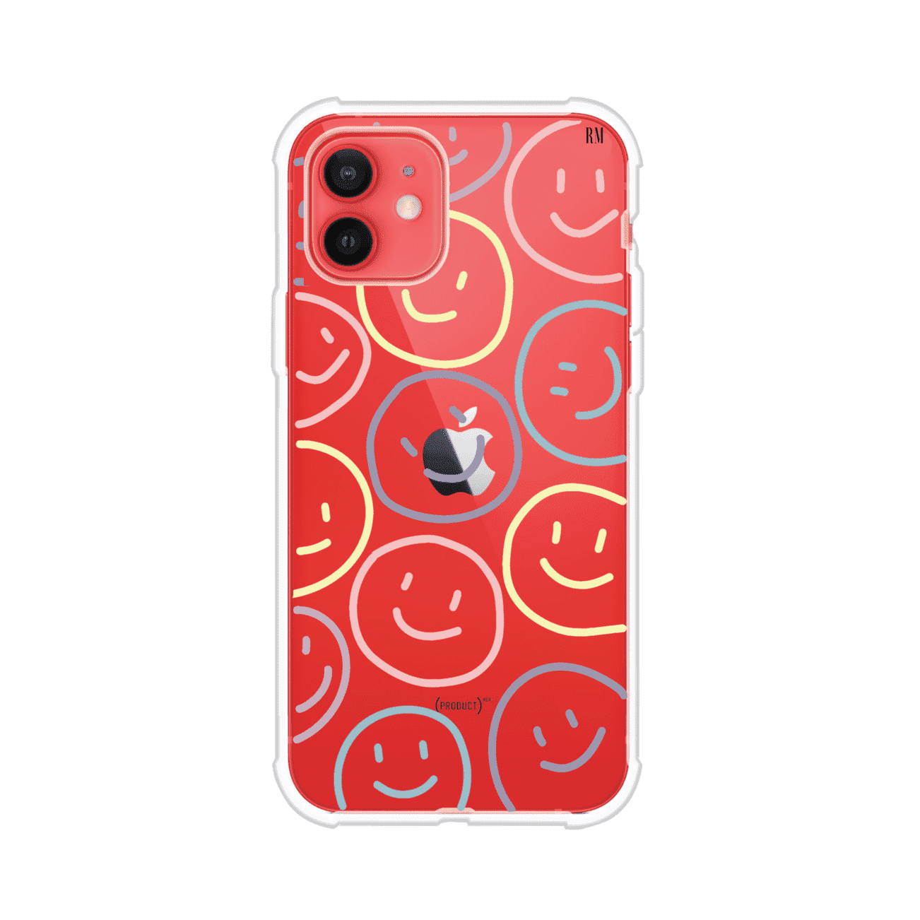 Funda personalizada para iPhone con diseño de caritas felices o happy faces en colores pastel, ideal para un estilo divertido y colorido; producto de Remark MX