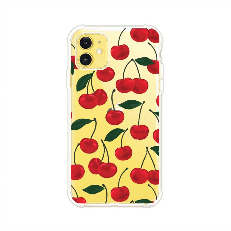 Funda personalizada para iPhone con diseño aesthetic de cerezas (cherries) rojas sobre fondo rosa, ideal para un estilo juvenil y divertido. Producto de Remark MX