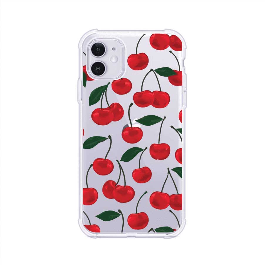Funda personalizada para iPhone con diseño aesthetic de cerezas (cherries) rojas sobre fondo rosa, ideal para un estilo juvenil y divertido. Producto de Remark MX