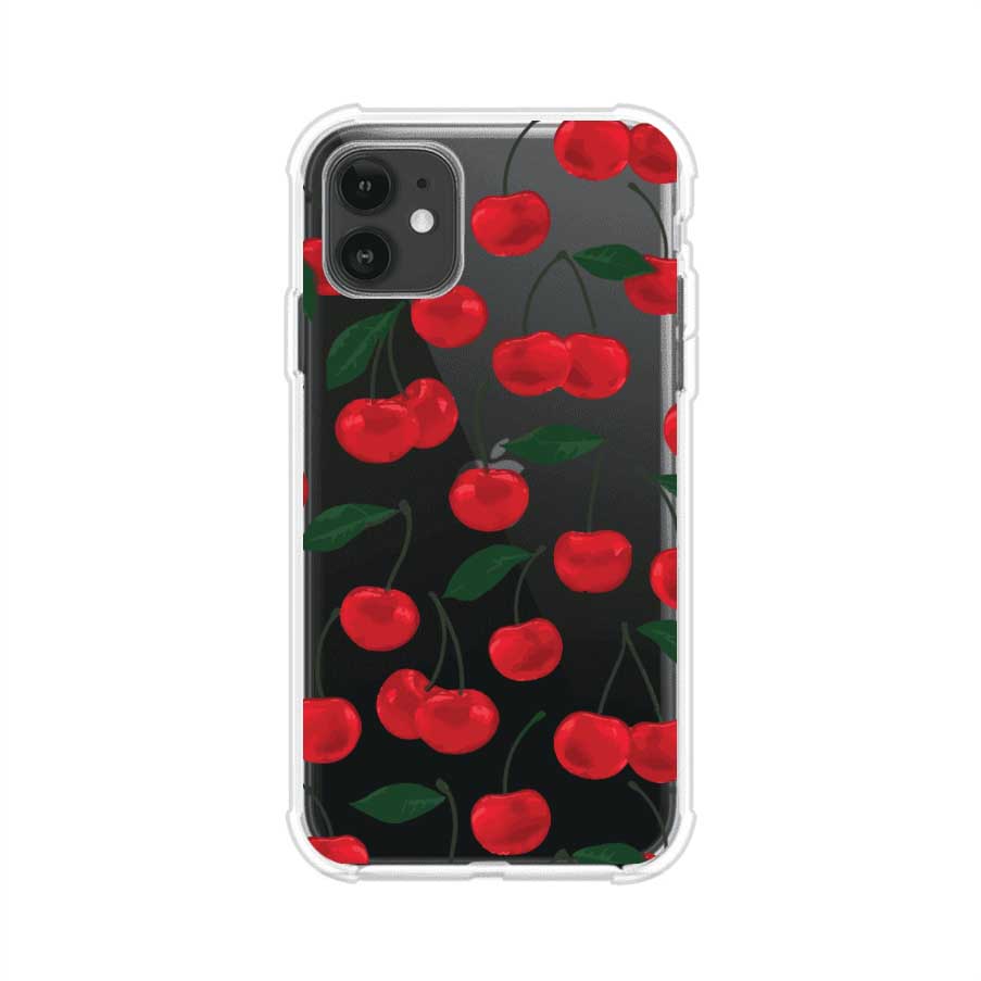 Funda personalizada para iPhone con diseño aesthetic de cerezas (cherries) rojas sobre fondo rosa, ideal para un estilo juvenil y divertido. Producto de Remark MX