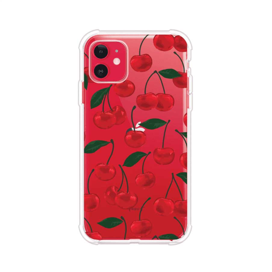 Funda personalizada para iPhone con diseño aesthetic de cerezas (cherries) rojas sobre fondo rosa, ideal para un estilo juvenil y divertido. Producto de Remark MX