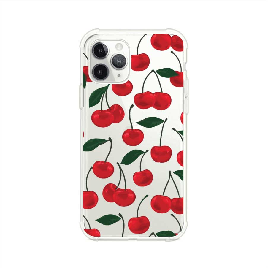 Funda personalizada para iPhone con diseño aesthetic de cerezas (cherries) rojas sobre fondo rosa, ideal para un estilo juvenil y divertido. Producto de Remark MX