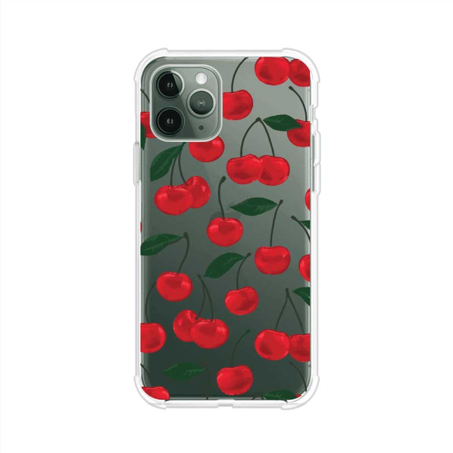 Funda personalizada para iPhone con diseño aesthetic de cerezas (cherries) rojas sobre fondo rosa, ideal para un estilo juvenil y divertido. Producto de Remark MX