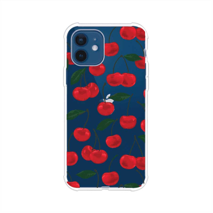 Funda personalizada para iPhone con diseño aesthetic de cerezas (cherries) rojas sobre fondo rosa, ideal para un estilo juvenil y divertido. Producto de Remark MX