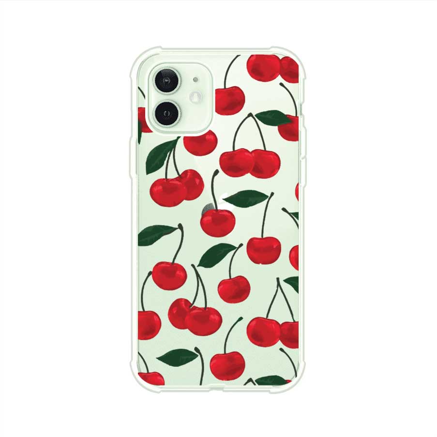 Funda personalizada para iPhone con diseño aesthetic de cerezas (cherries) rojas sobre fondo rosa, ideal para un estilo juvenil y divertido. Producto de Remark MX