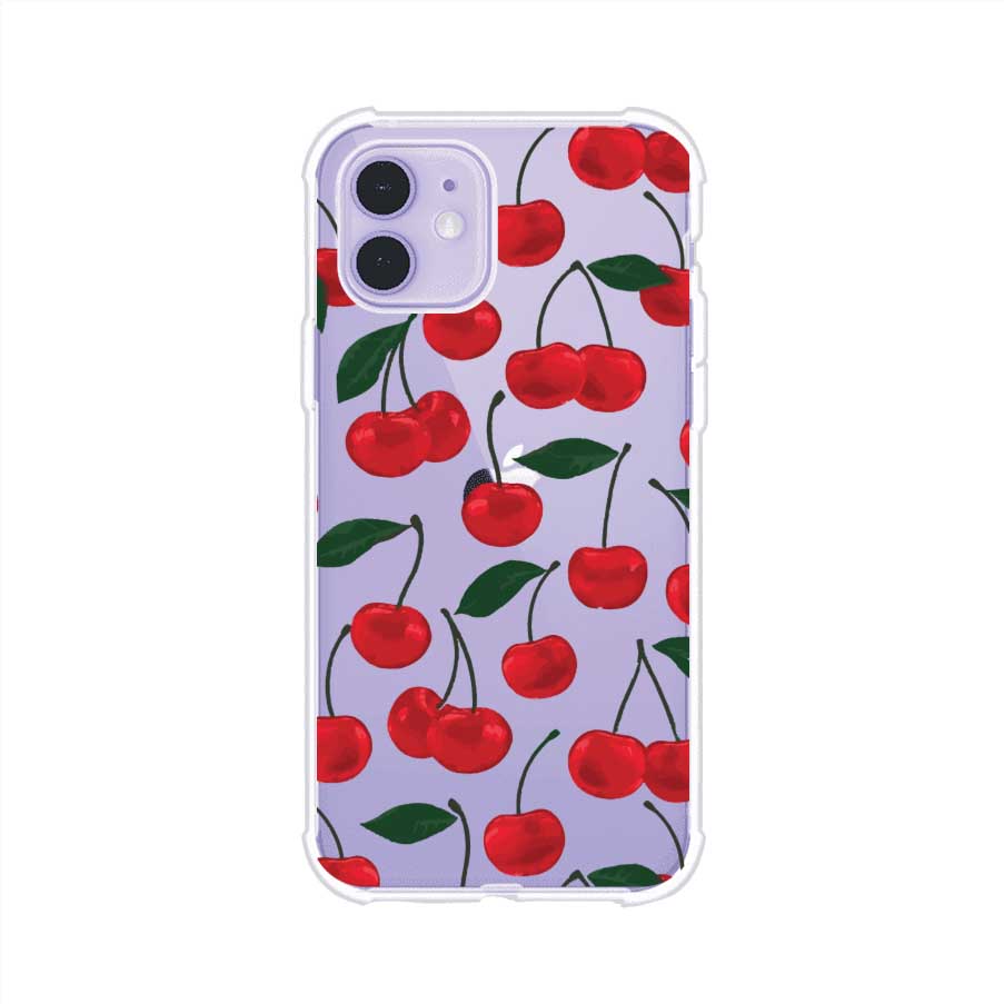 Funda personalizada para iPhone con diseño aesthetic de cerezas (cherries) rojas sobre fondo rosa, ideal para un estilo juvenil y divertido. Producto de Remark MX
