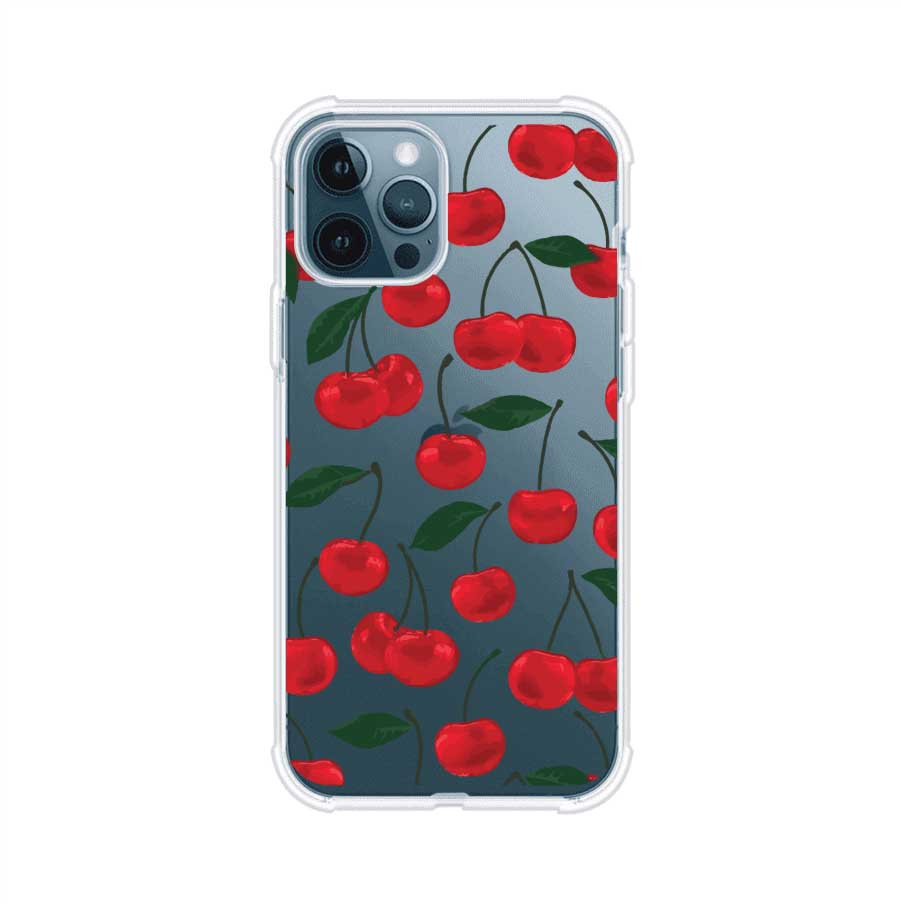 Funda personalizada para iPhone con diseño aesthetic de cerezas (cherries) rojas sobre fondo rosa, ideal para un estilo juvenil y divertido. Producto de Remark MX