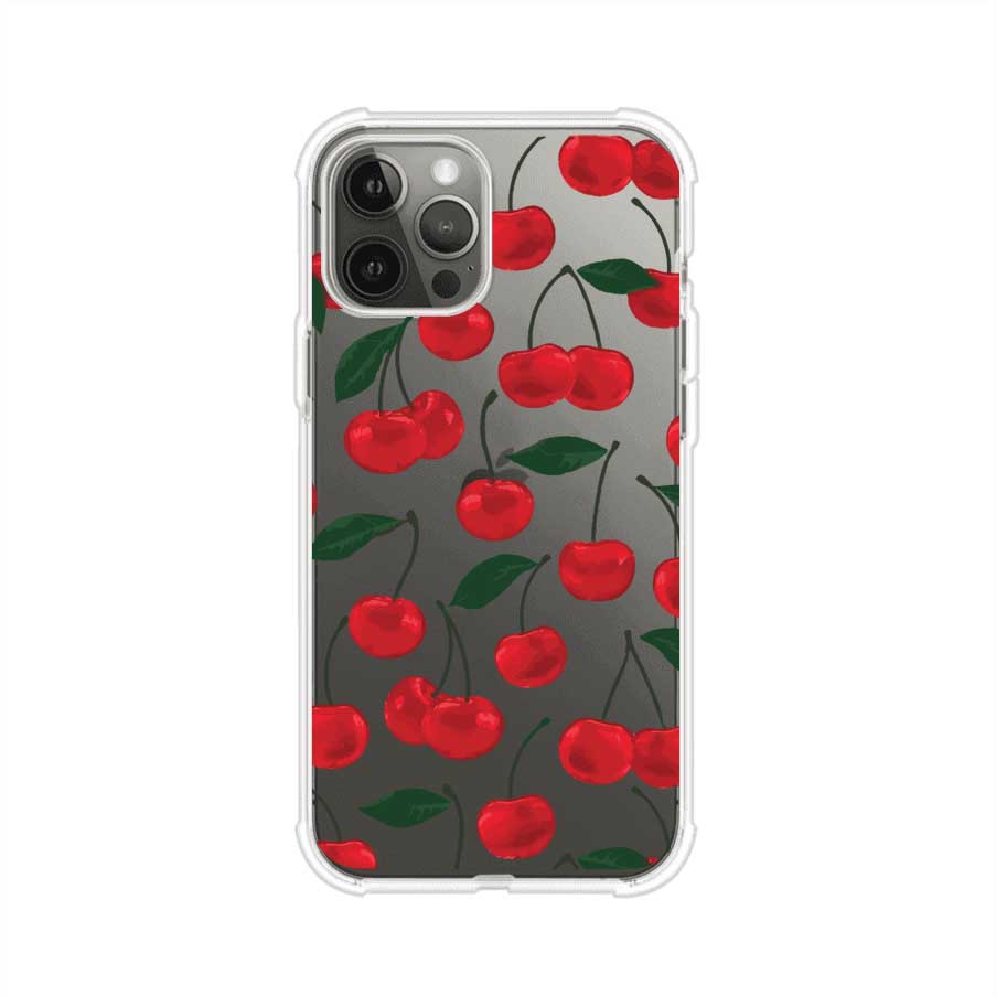 Funda personalizada para iPhone con diseño aesthetic de cerezas (cherries) rojas sobre fondo rosa, ideal para un estilo juvenil y divertido. Producto de Remark MX