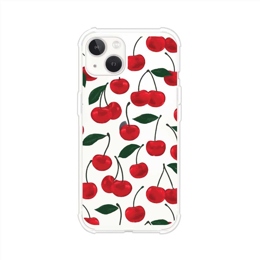 Funda personalizada para iPhone con diseño aesthetic de cerezas (cherries) rojas sobre fondo rosa, ideal para un estilo juvenil y divertido. Producto de Remark MX