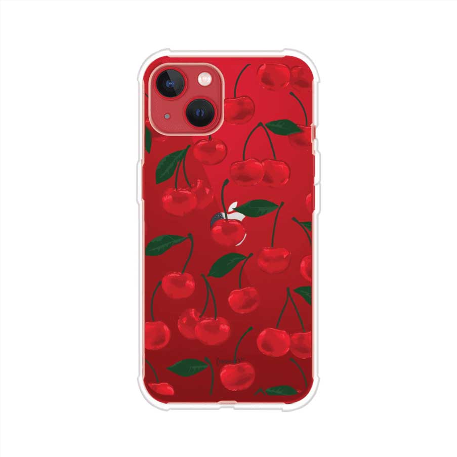 Funda personalizada para iPhone con diseño aesthetic de cerezas (cherries) rojas sobre fondo rosa, ideal para un estilo juvenil y divertido. Producto de Remark MX