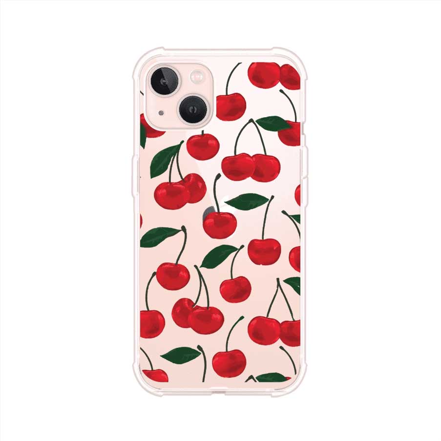 Funda personalizada para iPhone con diseño aesthetic de cerezas (cherries) rojas sobre fondo rosa, ideal para un estilo juvenil y divertido. Producto de Remark MX