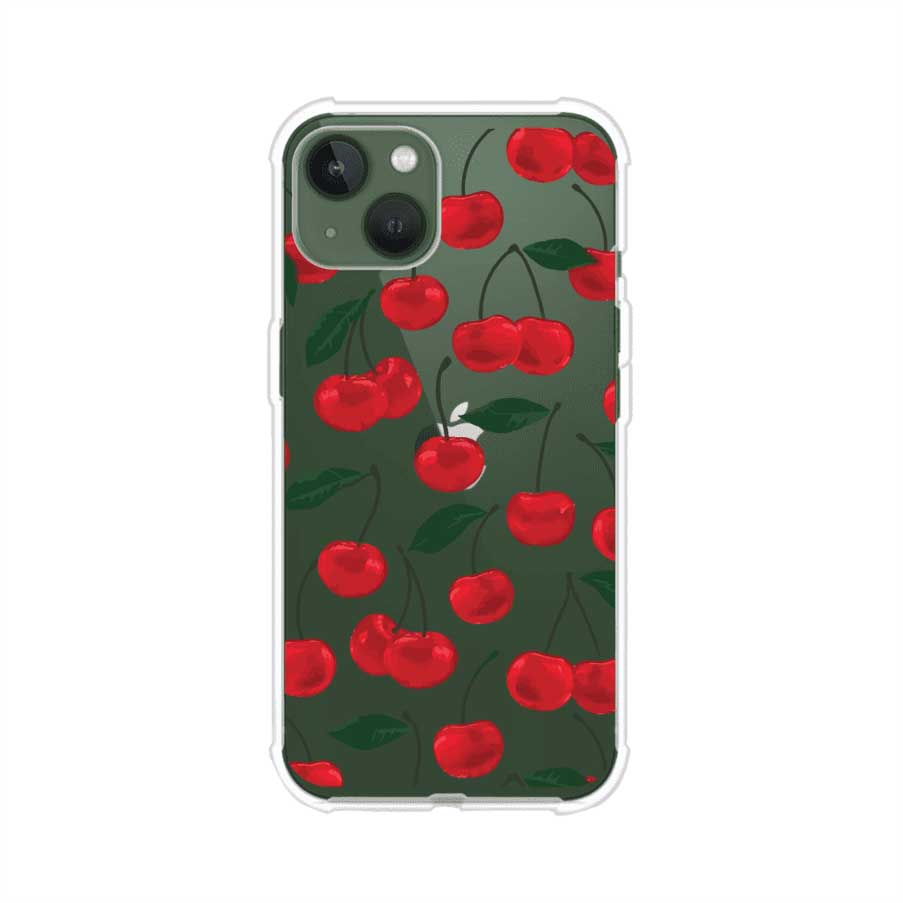 Funda personalizada para iPhone con diseño aesthetic de cerezas (cherries) rojas sobre fondo rosa, ideal para un estilo juvenil y divertido. Producto de Remark MX