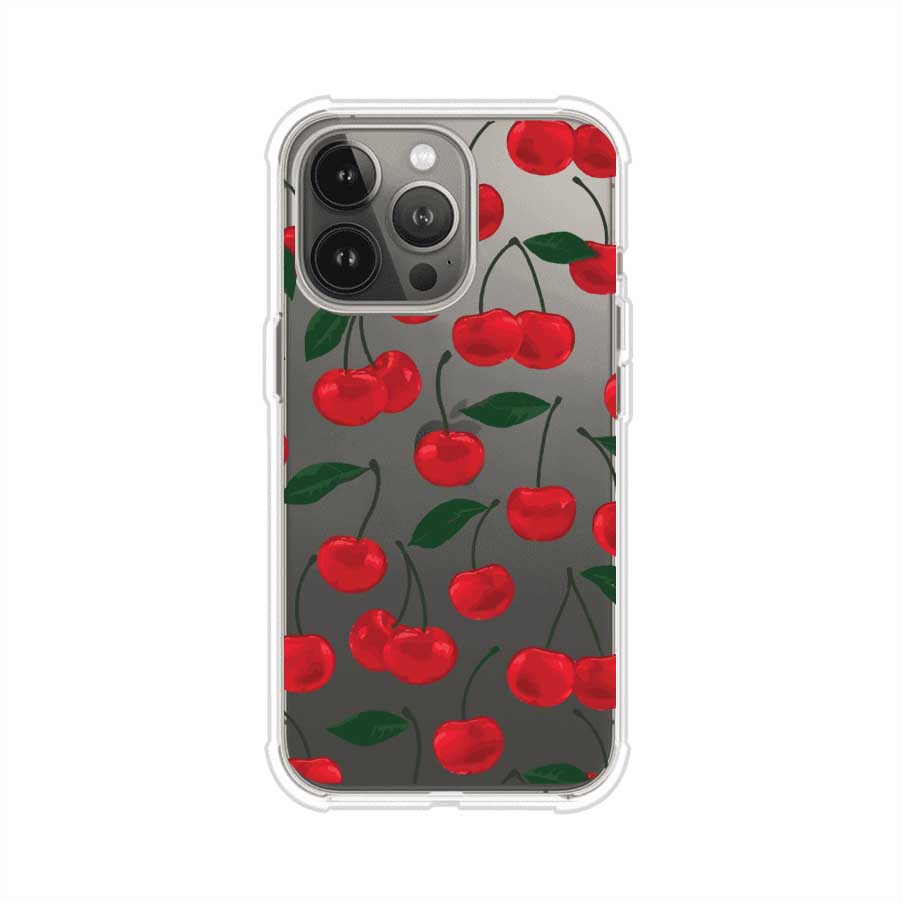Funda personalizada para iPhone con diseño aesthetic de cerezas (cherries) rojas sobre fondo rosa, ideal para un estilo juvenil y divertido. Producto de Remark MX