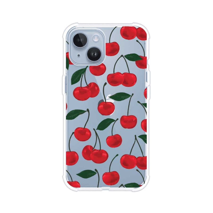 Funda personalizada para iPhone con diseño aesthetic de cerezas (cherries) rojas sobre fondo rosa, ideal para un estilo juvenil y divertido. Producto de Remark MX