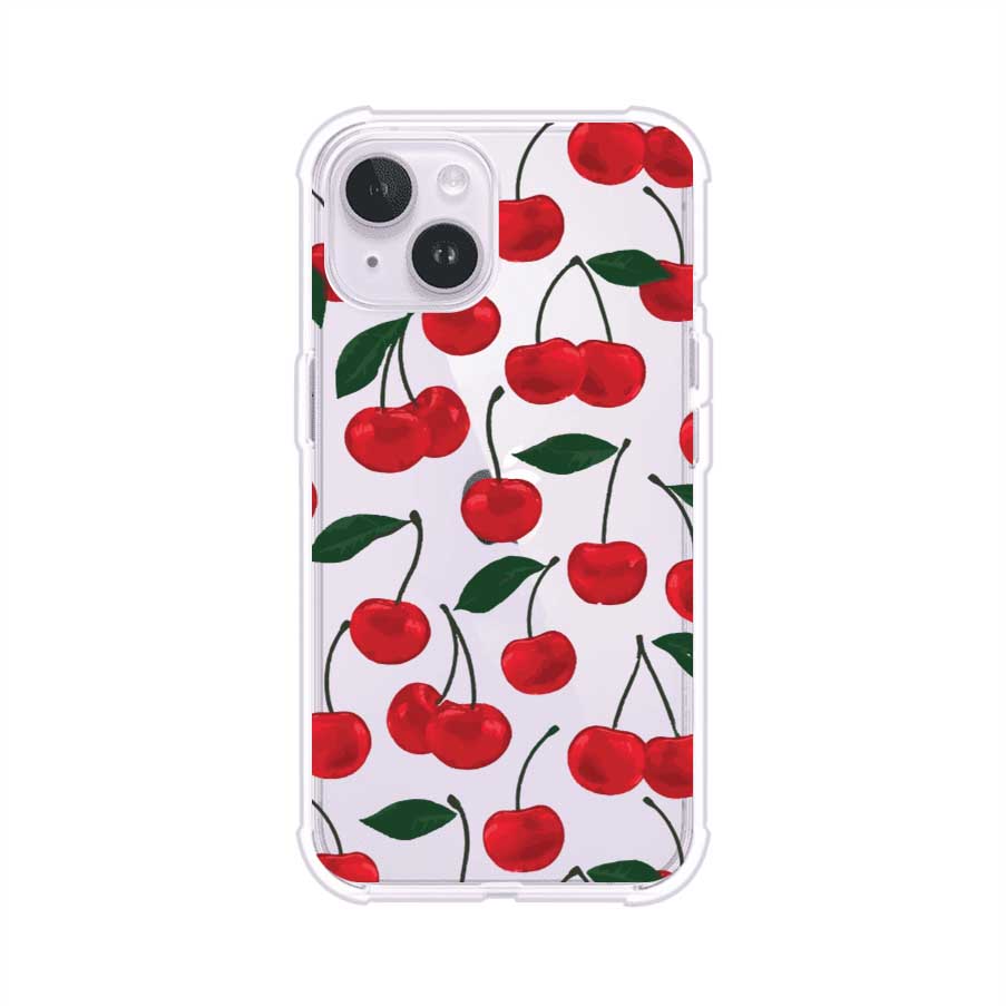 Funda personalizada para iPhone con diseño aesthetic de cerezas (cherries) rojas sobre fondo rosa, ideal para un estilo juvenil y divertido. Producto de Remark MX