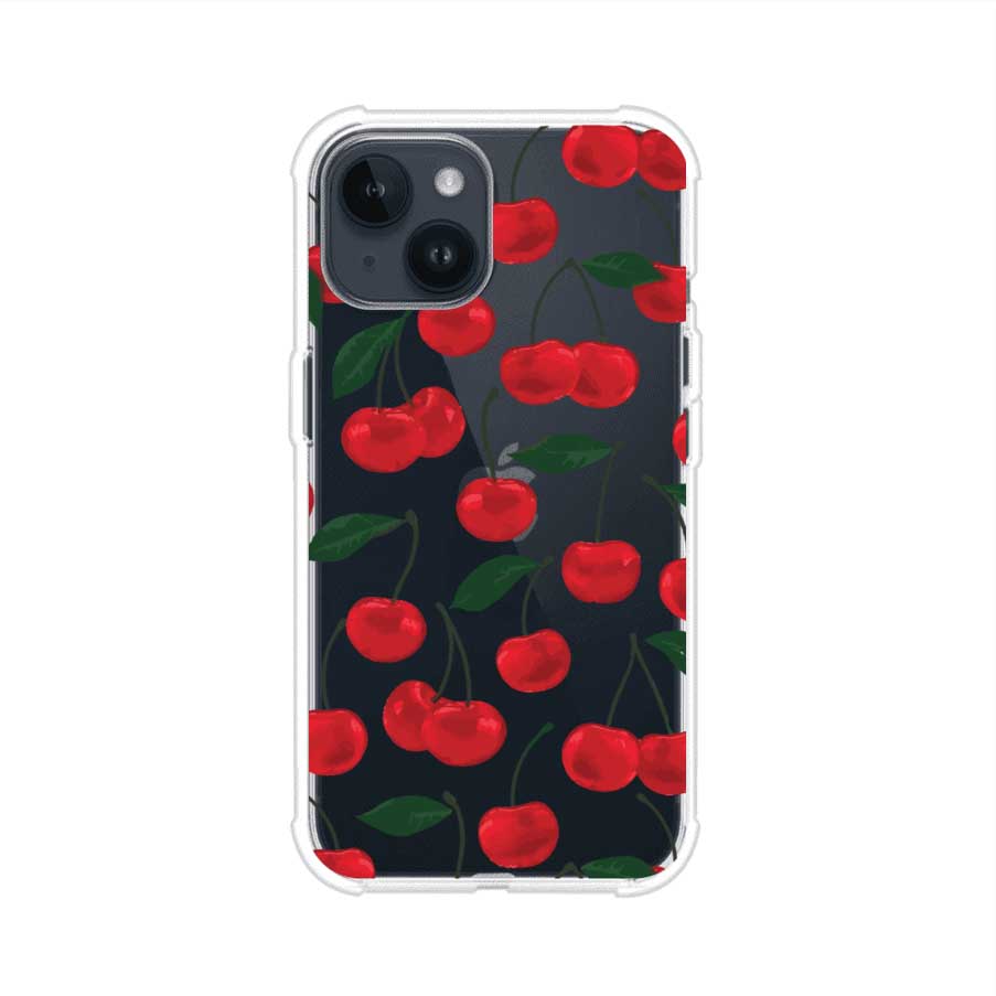 Funda personalizada para iPhone con diseño aesthetic de cerezas (cherries) rojas sobre fondo rosa, ideal para un estilo juvenil y divertido. Producto de Remark MX