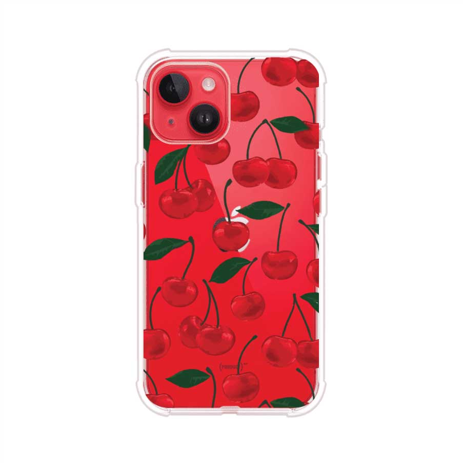 Funda personalizada para iPhone con diseño aesthetic de cerezas (cherries) rojas sobre fondo rosa, ideal para un estilo juvenil y divertido. Producto de Remark MX