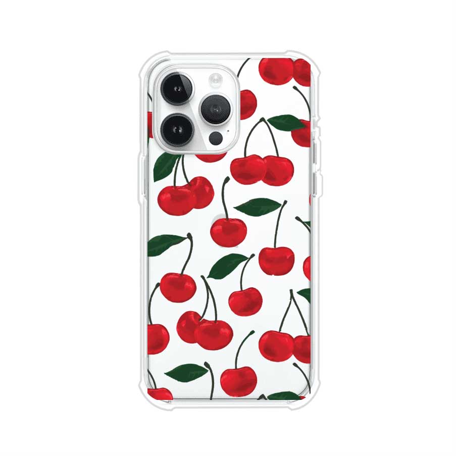 Funda personalizada para iPhone con diseño aesthetic de cerezas (cherries) rojas sobre fondo rosa, ideal para un estilo juvenil y divertido. Producto de Remark MX